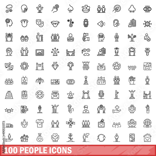 100 people icons set. Outline illustration of 100 people icons vector set isolated on white background