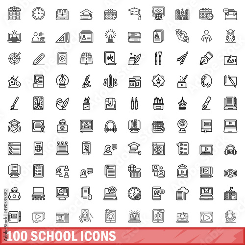 100 school icons set. Outline illustration of 100 school icons vector set isolated on white background