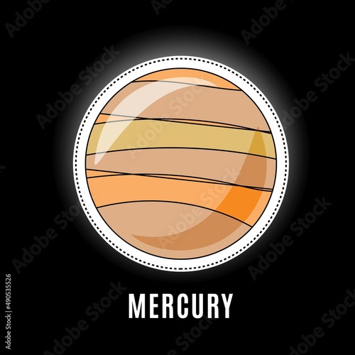 Vector illustration of a cartoon planet sparkling on the black background. Mercury illustration