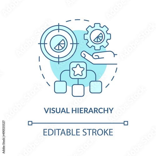 Visual hierarchy turquoise concept icon. Order of parts. Graphic design principles abstract idea thin line illustration. Isolated outline drawing. Editable stroke. Arial, Myriad Pro-Bold fonts used