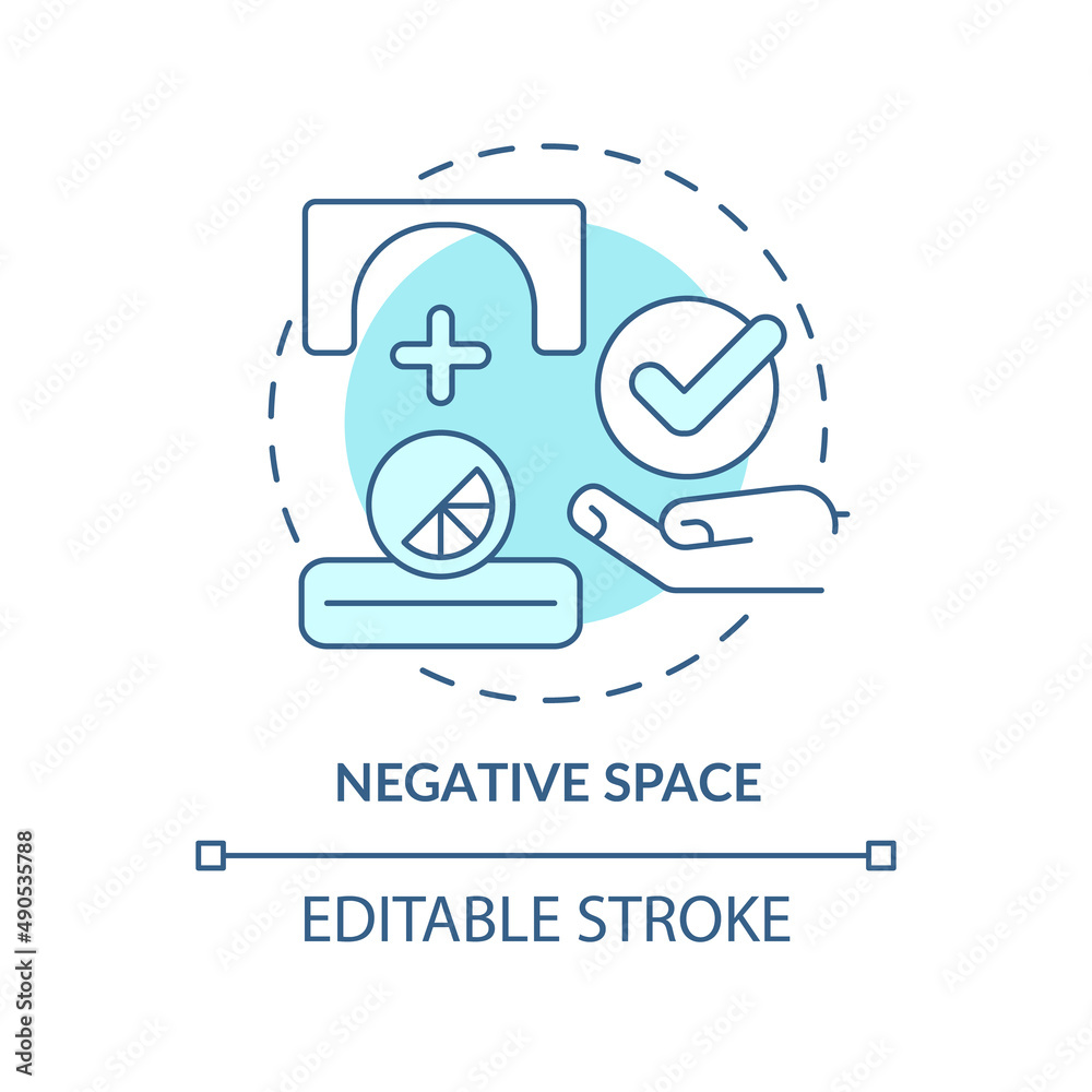 Negative space turquoise concept icon. Visual content. Principles of graphic design abstract idea thin line illustration. Isolated outline drawing. Editable stroke. Arial, Myriad Pro-Bold fonts used