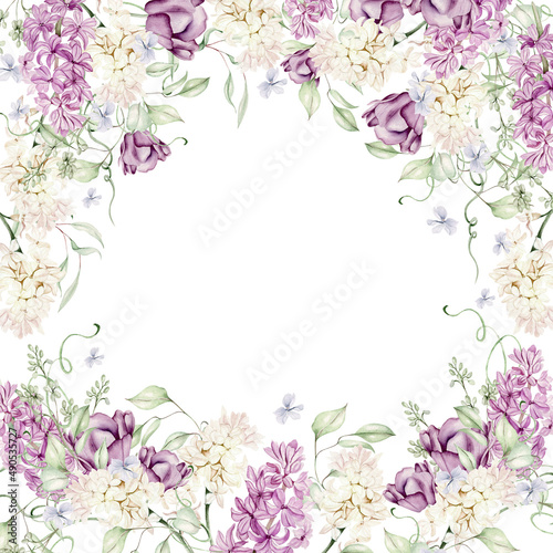 Wallpaper Mural Beautiful tender  watercolor card with different flowers of hyacinth, tulips, violet. Illustration... Torontodigital.ca