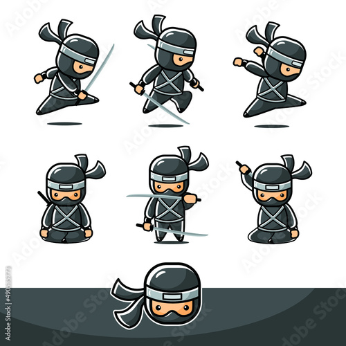 Cartoon black little ninja set