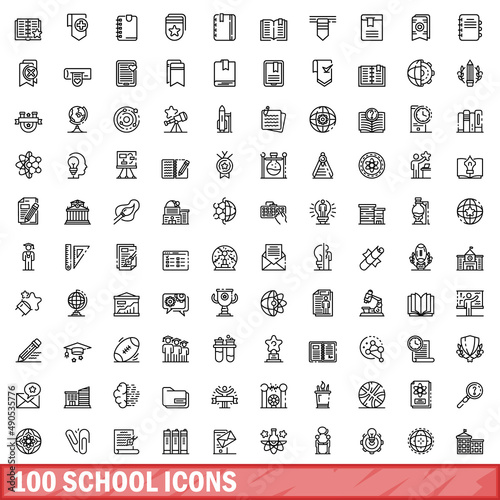 100 school icons set. Outline illustration of 100 school icons vector set isolated on white background