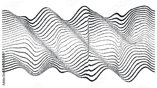 Glitch effect . Distorted speed lines .Abstract flow lines background . Fluid wavy shape .Rough edges .Striped linear pattern . Music sound wave . Vector illustration