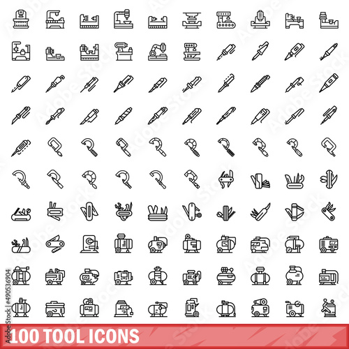 100 tool icons set. Outline illustration of 100 tool icons vector set isolated on white background