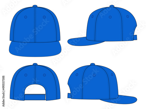 Blank Blue Hip Hop Cap With Adjustable Hook and Loop Strap Closure Template on White Background, Vector File