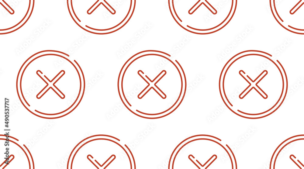 Red reject icons vector seamless pattern. Outline circle button. Check tick cross mark symbol. Checkmark wrong sign Red reject icons vector seamless pattern. Outline circle button. Check tick cross mark symbol. Checkmark wrong sign