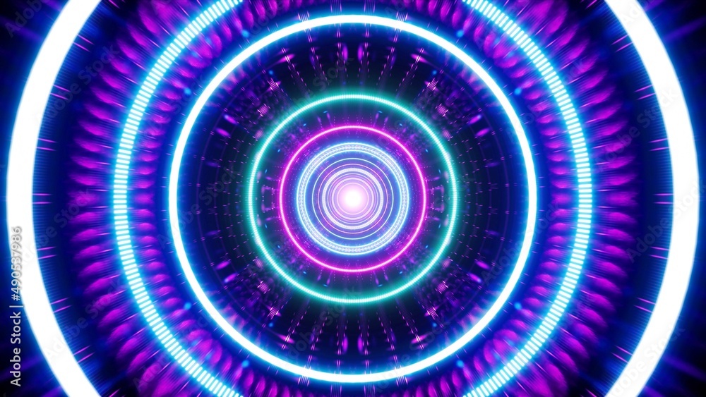 Geometric psychedelic neon circle light wave effect Geometric psychedelic neon circle light wave effect
