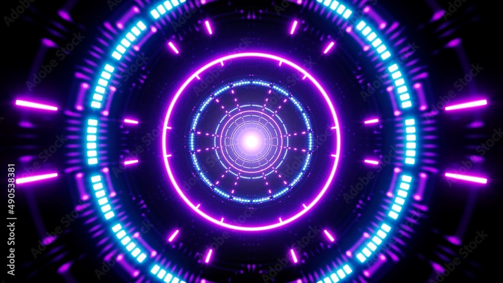 Obraz premium Shining Neon Light in the Dark Tunnel VJ Art