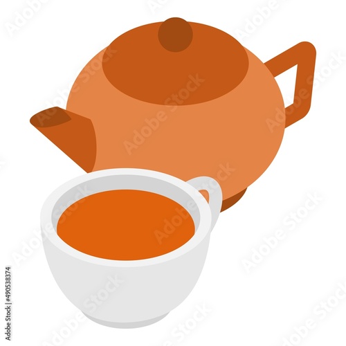 Tea tradition icon isometric vector. Beautiful ceramic teapot and cup of tea. Culture, tradition, ritual, ceremony photo