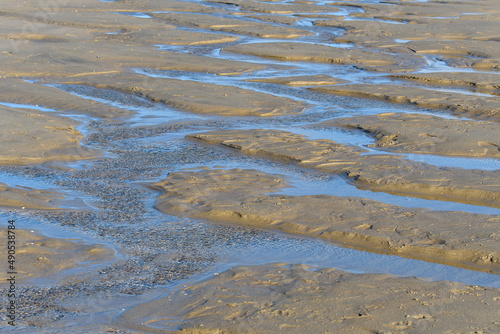 Streams running along Kiikduin Beach. Netherlands.