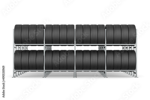Car tires on rack. Isolated...