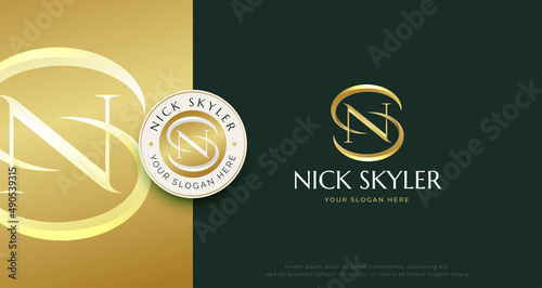 letter n s monogram serif logo design