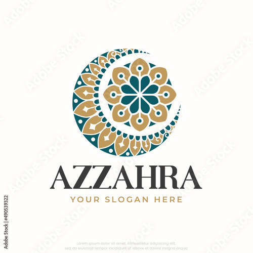 mandala flower decorative pattern with moon logo design