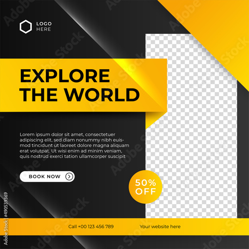 Set of travel sale social media post template. Web banner, flyer or poster for travelling agency business offer promotion. Holiday and tour advertisement banner design.