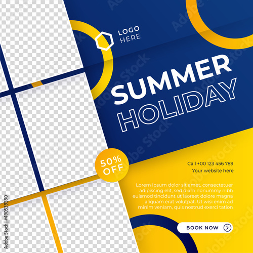 Set of travel sale social media post template. Web banner, flyer or poster for travelling agency business offer promotion. Holiday and tour advertisement banner design.