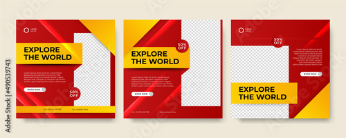 Modern universal social media post template. Web banner, flyer or poster for ads offer sale promotion marketing. Design for travel, business, food menu, fashion, creative digital agency.