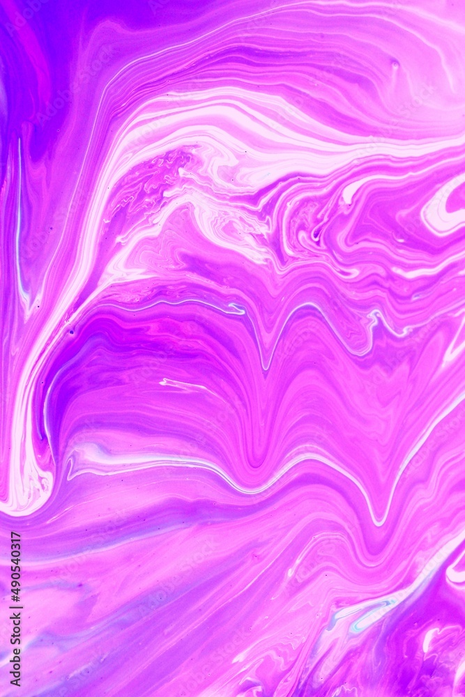 Pink marble background. Acrylic paint flows freely and creates an interesting pattern. Background for the cover of a notebook, laptop, book.