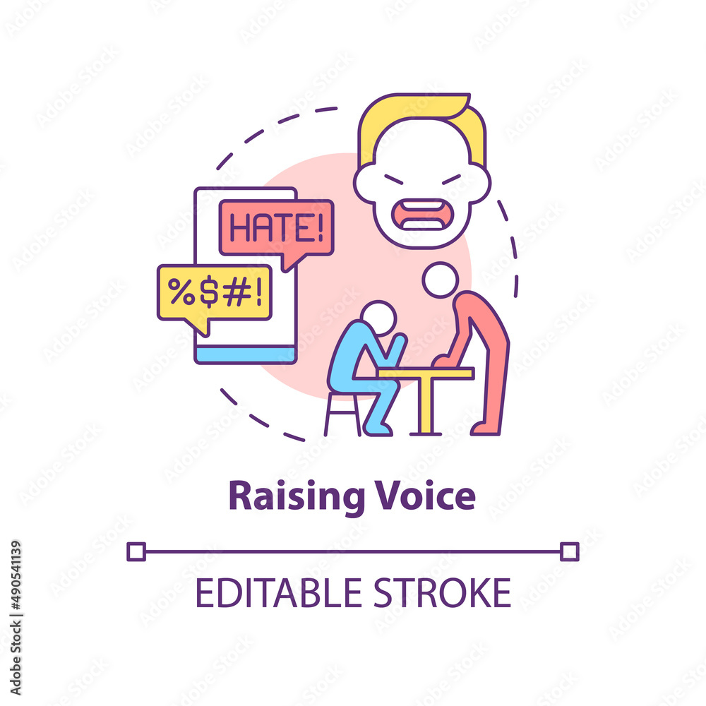 Raising voice concept icon. Being manipulated in relationships abstract idea thin line illustration. Abusive relationships. Isolated outline drawing. Editable stroke. Arial, Myriad Pro-Bold fonts used