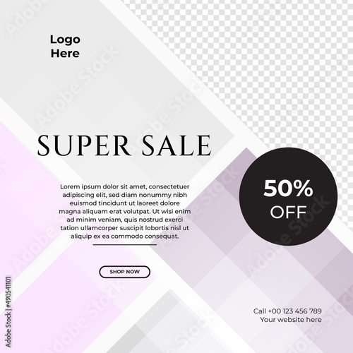 Fashion sale social media post or web banner template design with abstract luxury background, logo and icon. Summer or winter modern style woman dress business online marketing poster flyer.