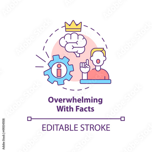 Overwhelming with facts concept icon. How emotional manipulation works abstract idea thin line illustration. Isolated outline drawing. Editable stroke. Arial, Myriad Pro-Bold fonts used