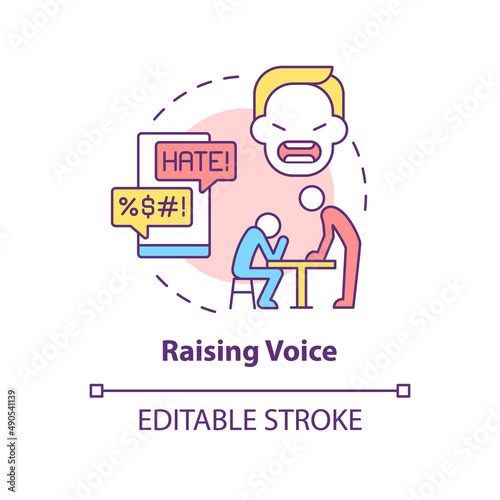 Raising voice concept icon. Being manipulated in relationships abstract idea thin line illustration. Abusive relationships. Isolated outline drawing. Editable stroke. Arial, Myriad Pro-Bold fonts used © bsd studio