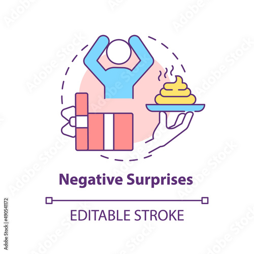 Negative surprises concept icon. How psychological manipulation works abstract idea thin line illustration. Isolated outline drawing. Editable stroke. Arial, Myriad Pro-Bold fonts used