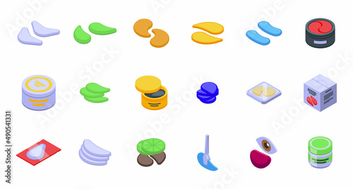 Eye patches icons set isometric vector. Beauty eye. Cream product