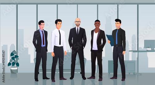Team of Businessmen Characters in office Wearing Suits, Team work Concept Illustration