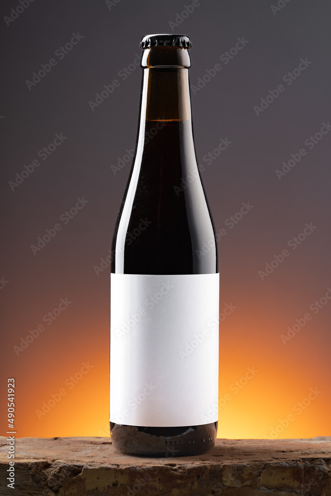 Blank label on the beer bottle on dark background. Blank label on the beer bottle on dark background.