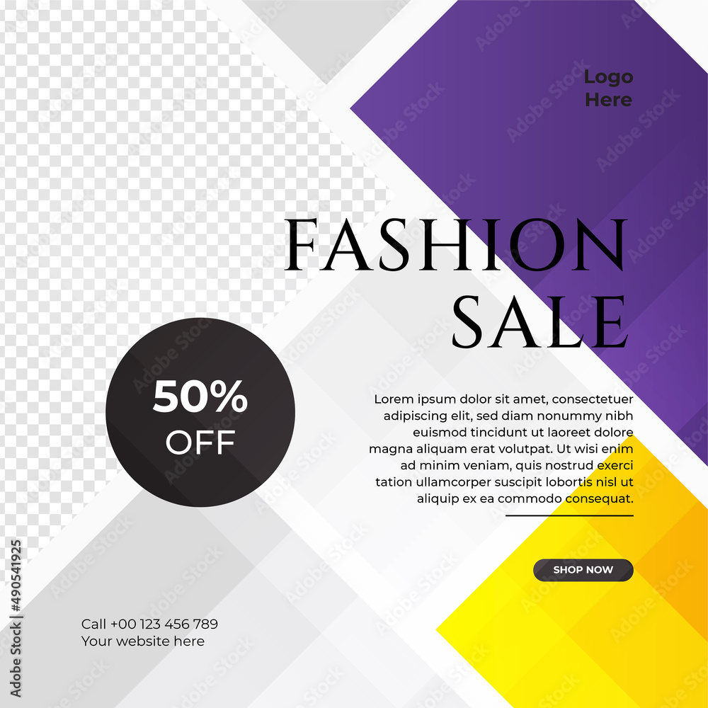 Fototapeta premium Modern universal social media post template. Web banner, flyer or poster for ads offer sale promotion marketing. Design for travel, business, food menu, fashion, creative digital agency.