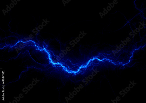 Blue fractal lightning background, electrical abstract © Martin Capek