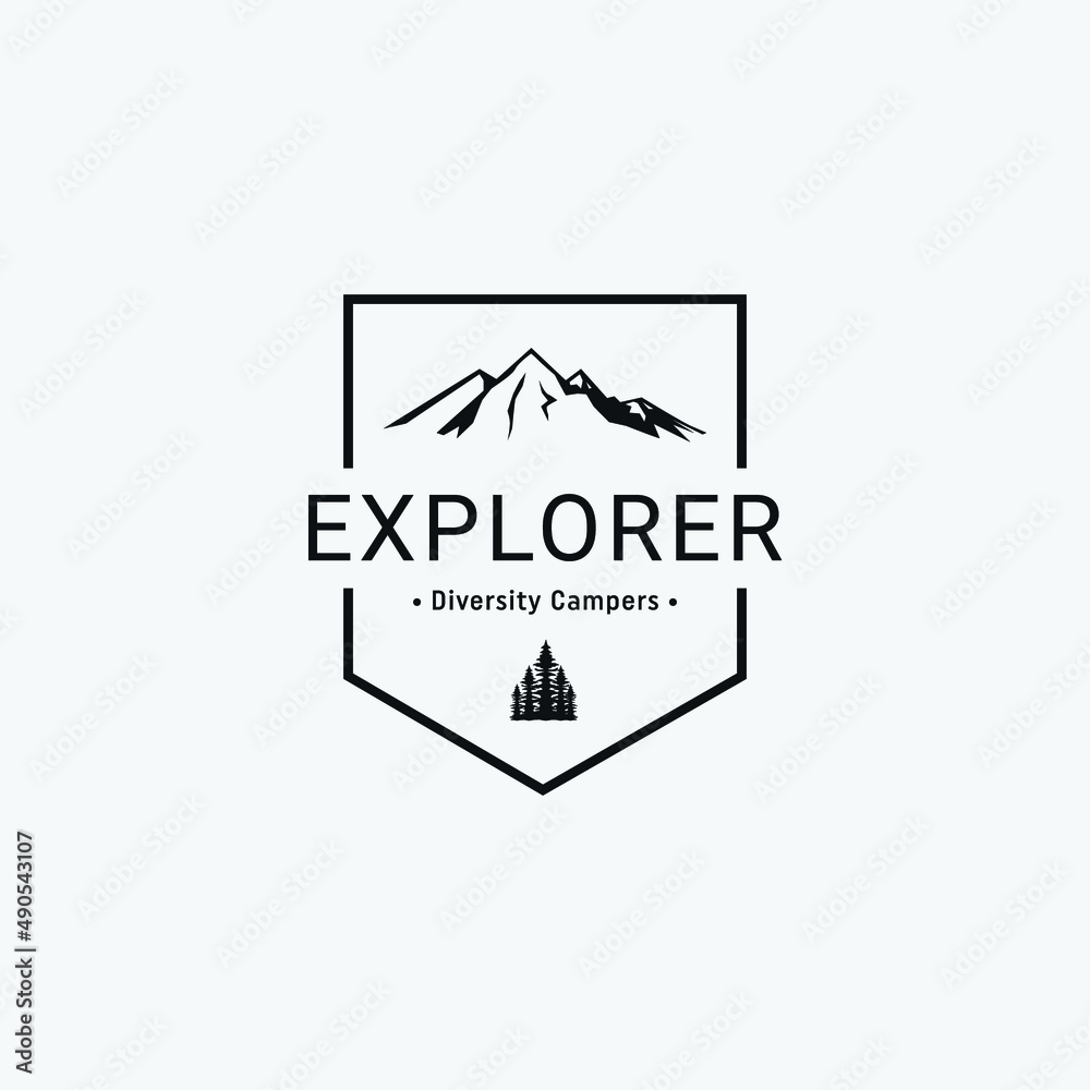 vintage explore mountain logo vector design illustration. badge explorer mountain logo vector design concept idea isolated on white background.