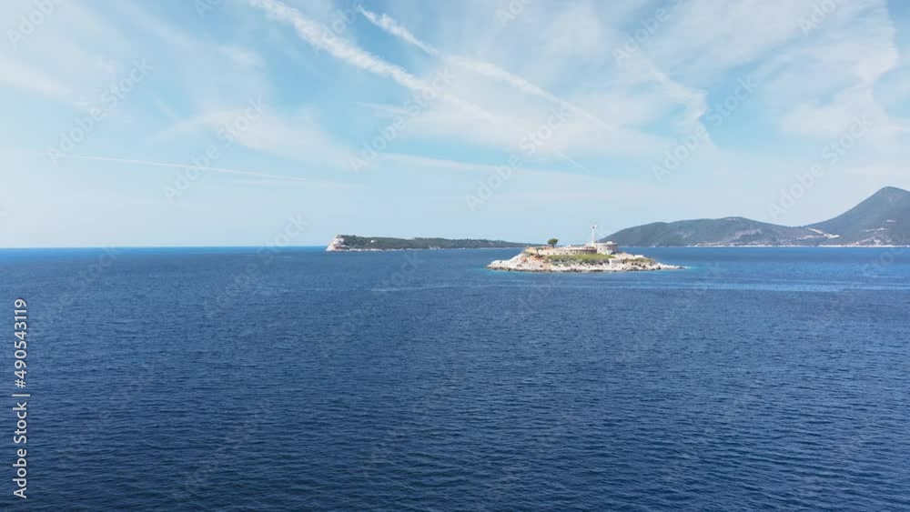 Fantastic sky view of Mamula island fort, Boka Kotorska bay of Adriatic sea, Montenegro. Top view of the island with a fortress. Fantastic sky view of Mamula island fort, Boka Kotorska bay of Adriatic sea, Montenegro. Top view of the island with a fortress.