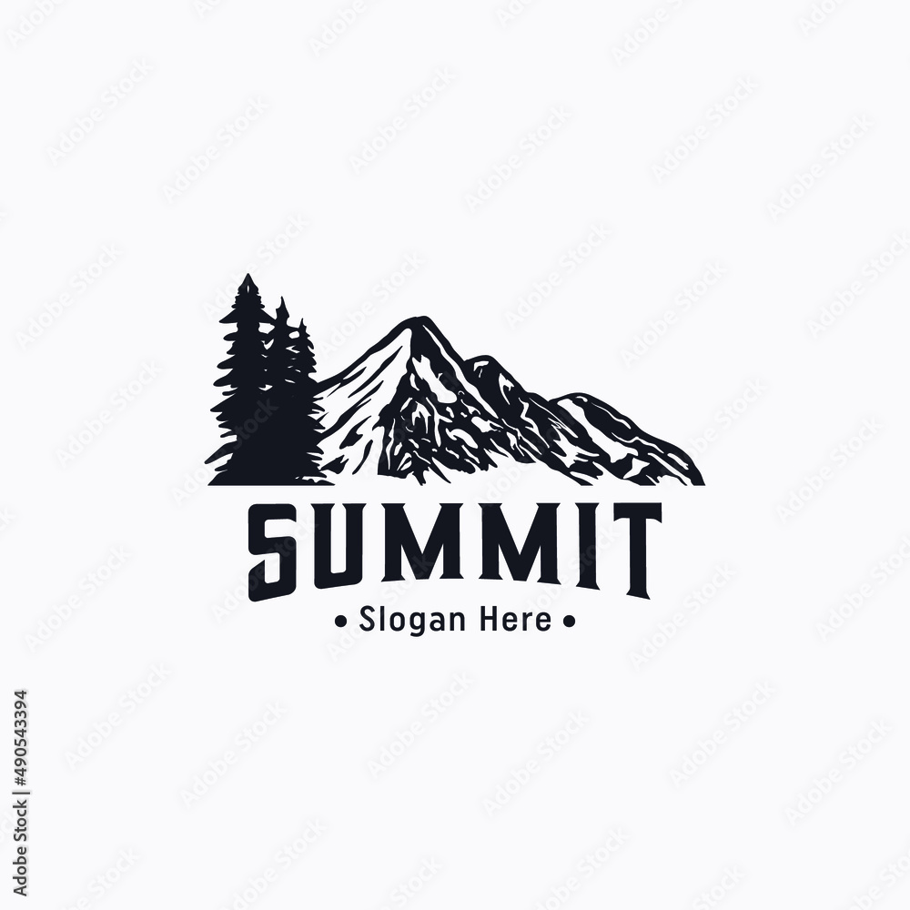 Vintage Summits logo vector design illustration for business, printing and company. mature summits mountain logo vector design idea inspiration isolated on white background. 