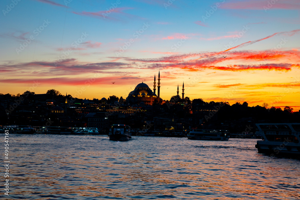 Kandil background photo. Suleymaniye Mosque at sunset