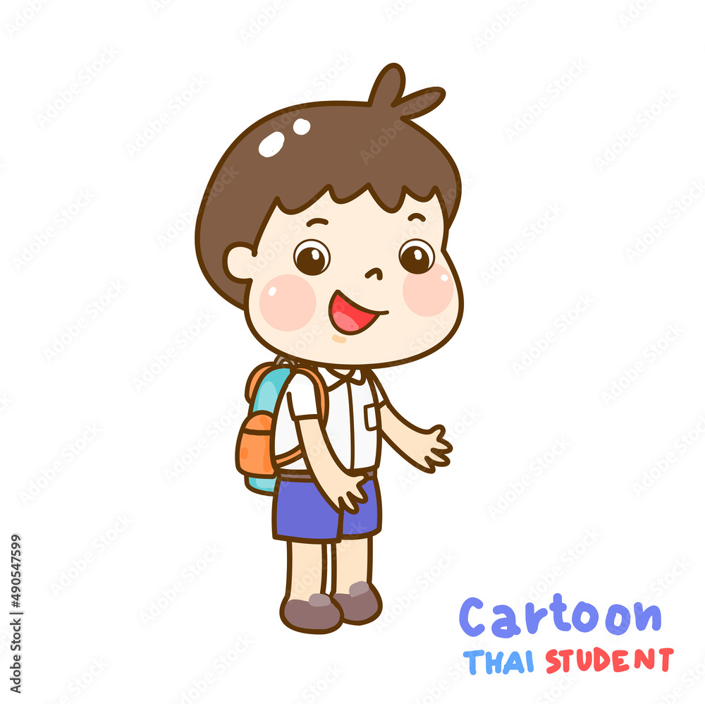 Cartoon Thai Student Character.