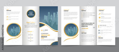 Trifold brochure template design, brochure template layout design, minimal business brochure design, annual report minimal company profile design, editable brochure template layout.