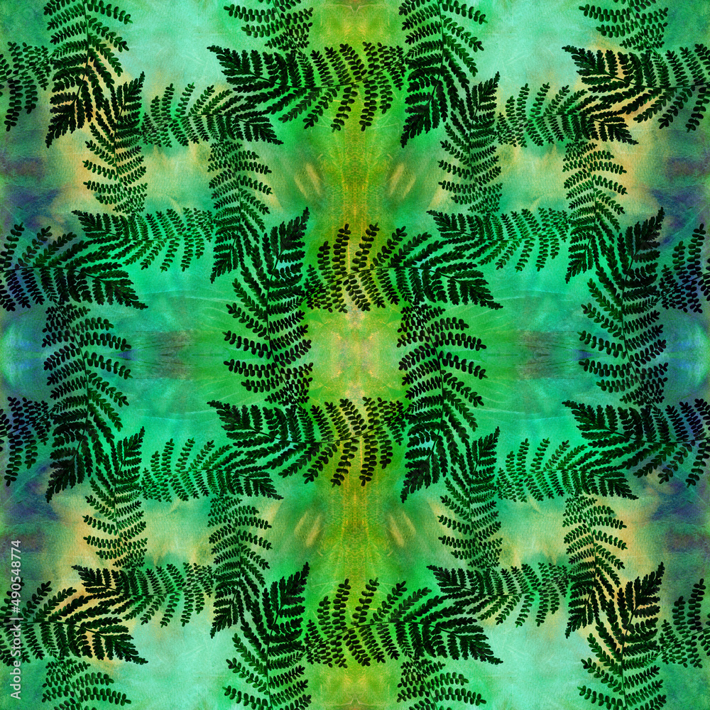 Fern branches. Watercolor painting medicinal, perfumery and cosmetic plants.. Wallpaper. Use printed materials, signs, posters, postcards, packaging. Seamless pattern.