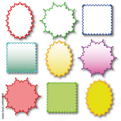 Set of shapes of wavy decorative frames in different variations. Objects are isolated, blank with space for your text.