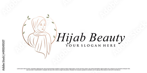 Beauty hijab or hijab store logo for moslem woman with creative element Premium Vector