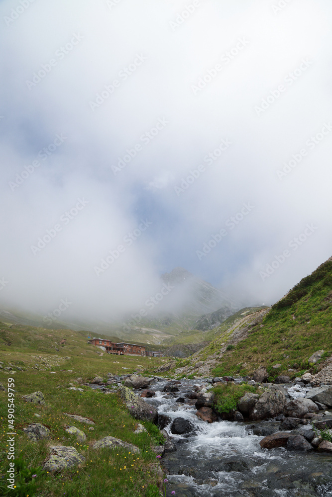 Avusor Plateau and Kackar Mountains with blue cloudy sky background.Rize .Turkey