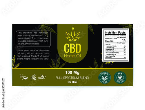 CBD hemp oil label with gold color CBD logo vector illustration 