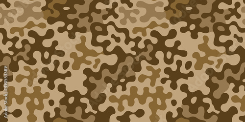 Brown beige camouflage seamless pattern. Modern military camo texture. Desert masking color. Stock vector illustration