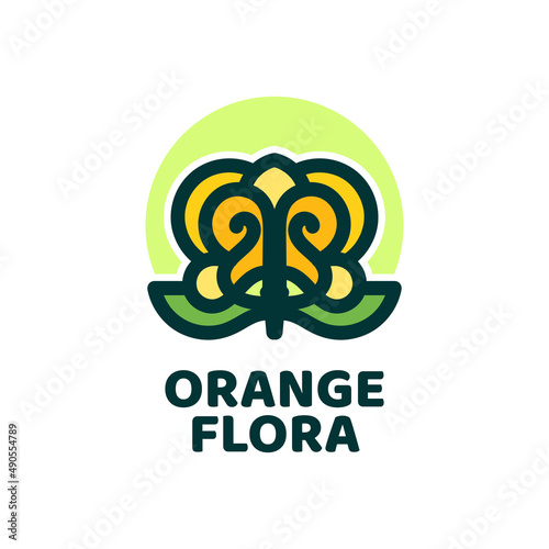 orange flora flower nature logo concept design illustration