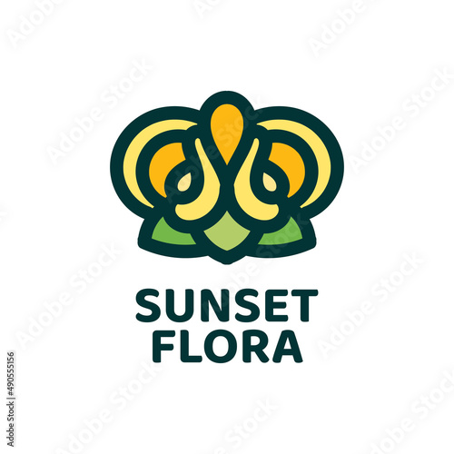 sunset flora flower nature logo concept design illustration