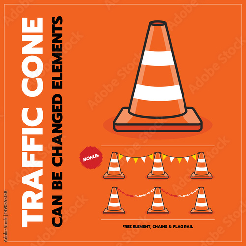 Traffic cone can be changed element, icon, vector design, isolated background
