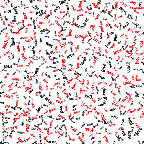 Seamless pattern with the word Love written in black and red. Illustration