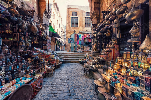 Khan Al Khalili Market in Old Cairo, Egypt photo